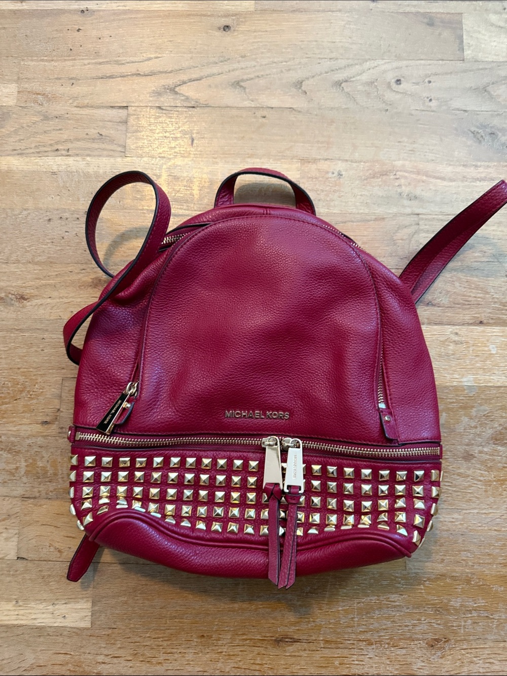 Michael Kors Burgundy Leather Studded Mini Backpack